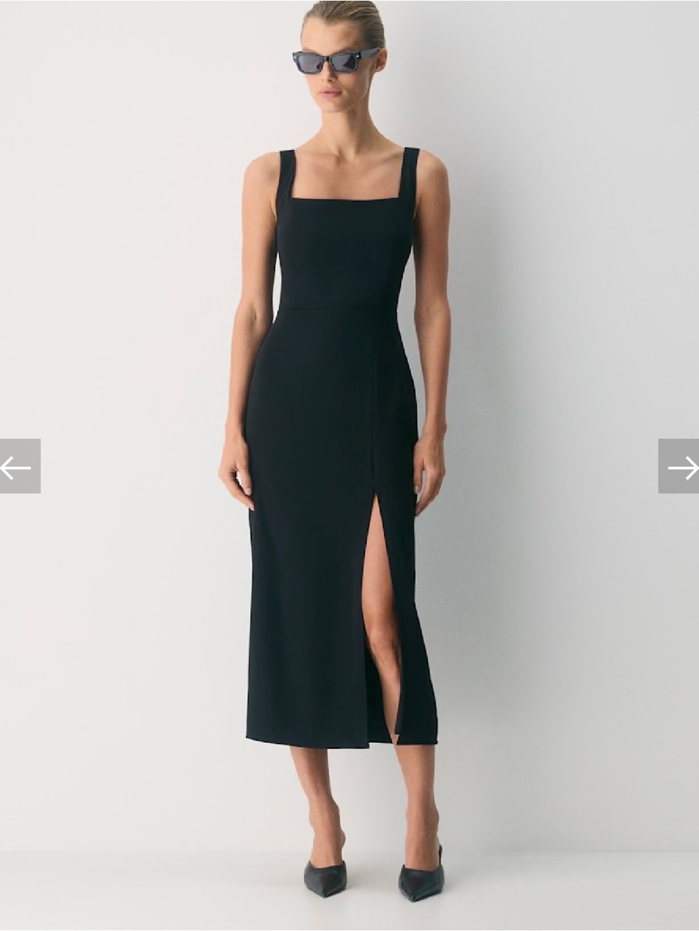 Aritzia Black Square-Neck Midi Dress with Side Slit